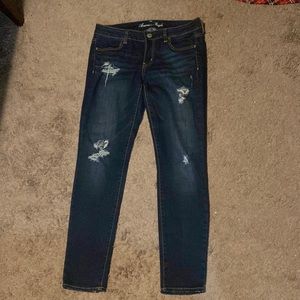 American eagle dark wash distressed jeans